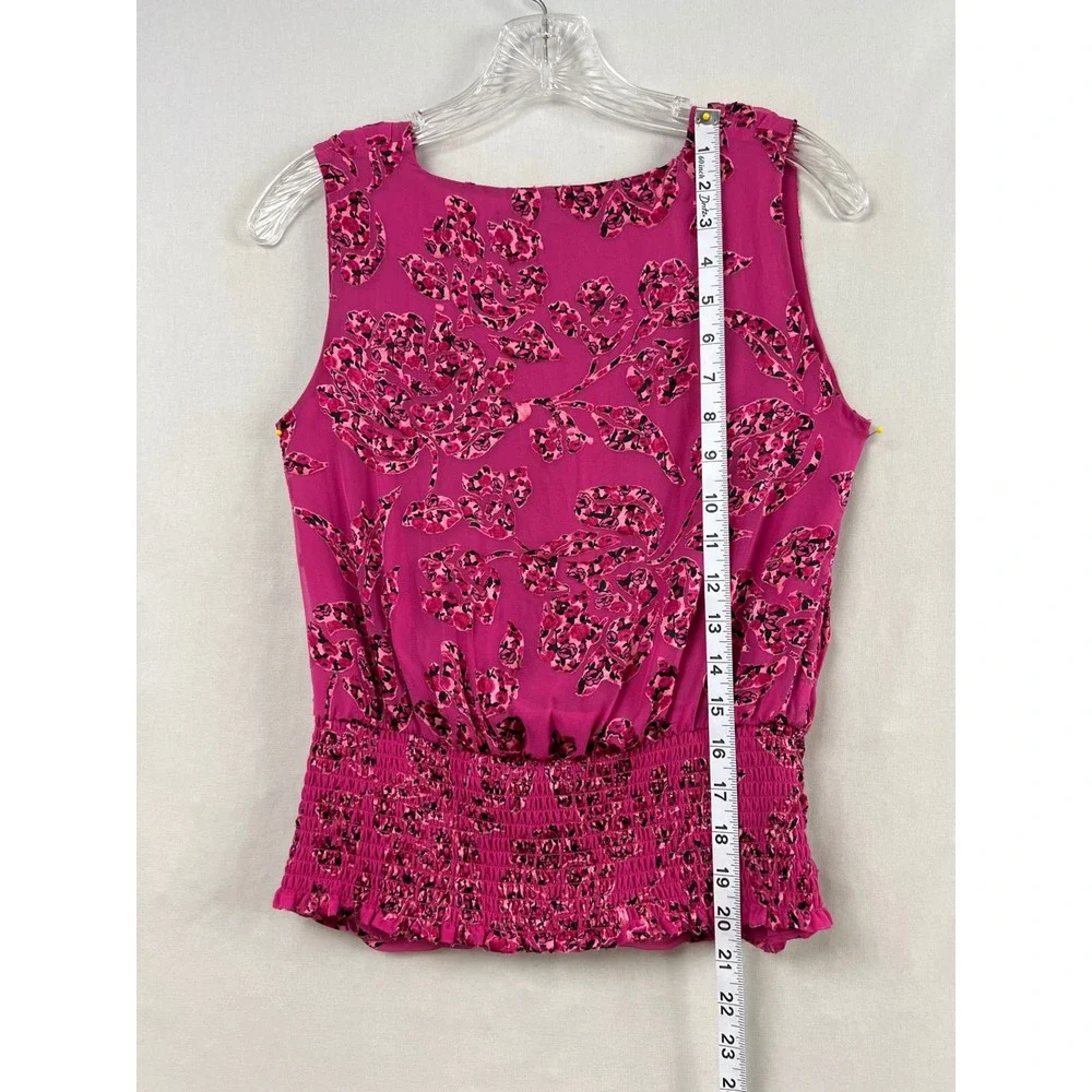 White House Black Market Top Women XXS Pink Excellent Silk Blend Floral Burnout - Picture 4 of 6